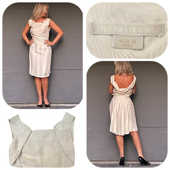 Antonio Berardi Dresses & Skirts - Antonio Berardi made in Italy Linen Silk blend Cowel back sleeveless cream dress